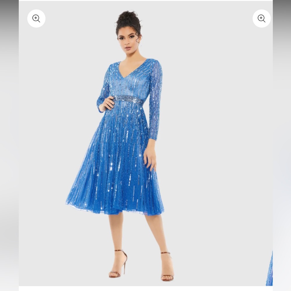 Mac Duggal Sparkling Blue Long Sleeve Dress